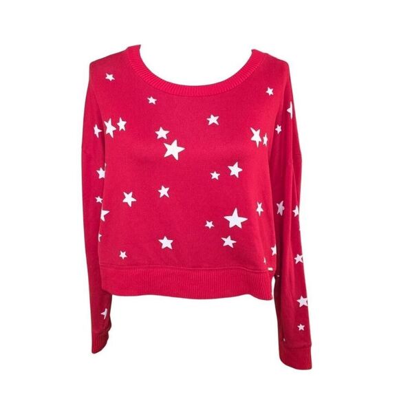Gilly Hicks Women's Size XS Red White Star Print Soft Cropped Sweatshirt - Picture 1 of 5
